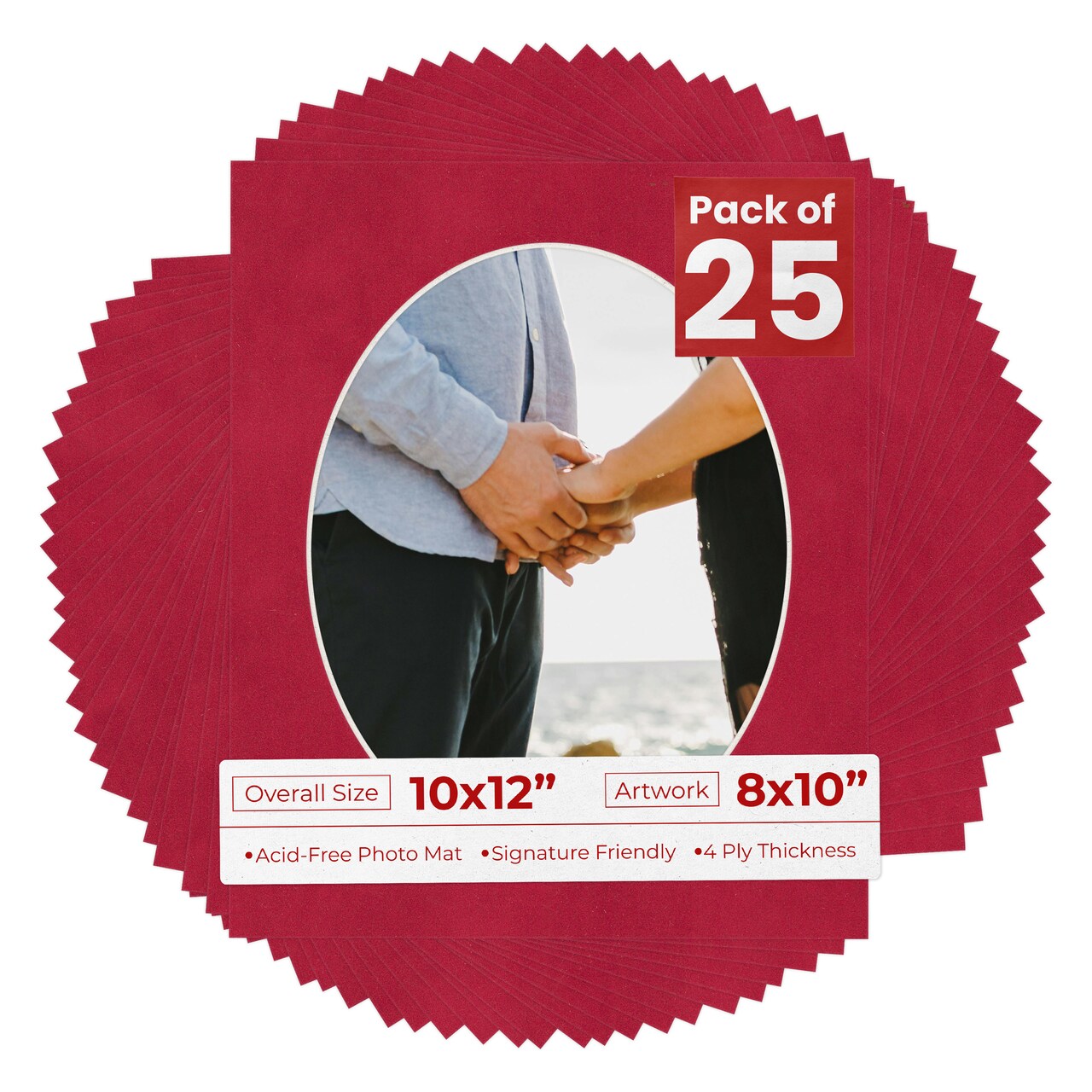 Red Suede Mat Board for 10x12 Frames - Oval Opening for 8x10 Photos